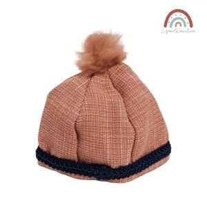 New! Bond & Co Pet Dog Pink Tweed Beanie Pompom Hat